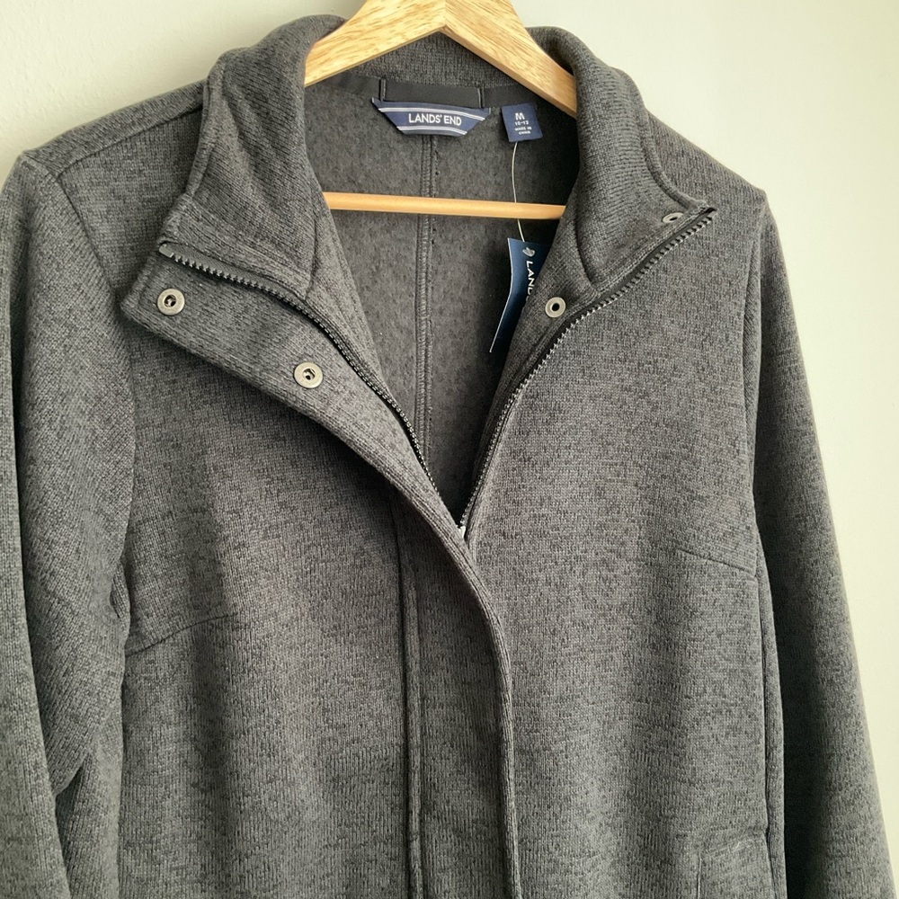 Lands' End Women's NWT Medium Charcoal Gray Fleece Zip Up Jacket - Picture 4 of 10